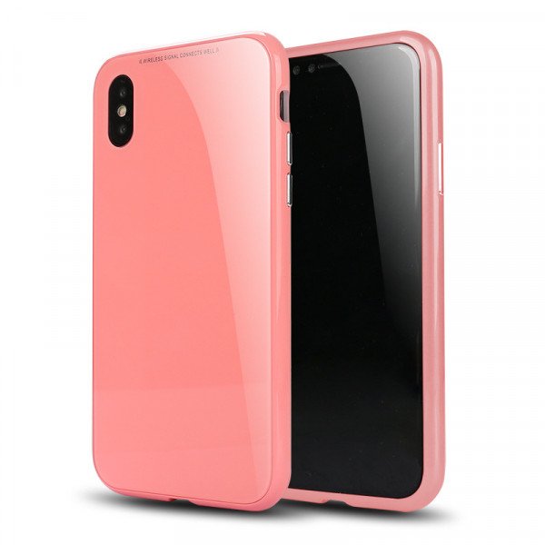 Wholesale iPhone X (Ten) Fully Protective Magnetic Absorption Technology Case With Free Tempered Glass (Pink)